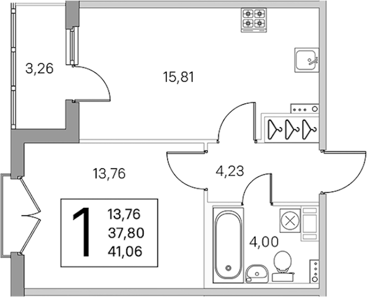 1-комнатная квартира 39.43 м², 3/4 эт., ЖК «Любоград в Стрельне»